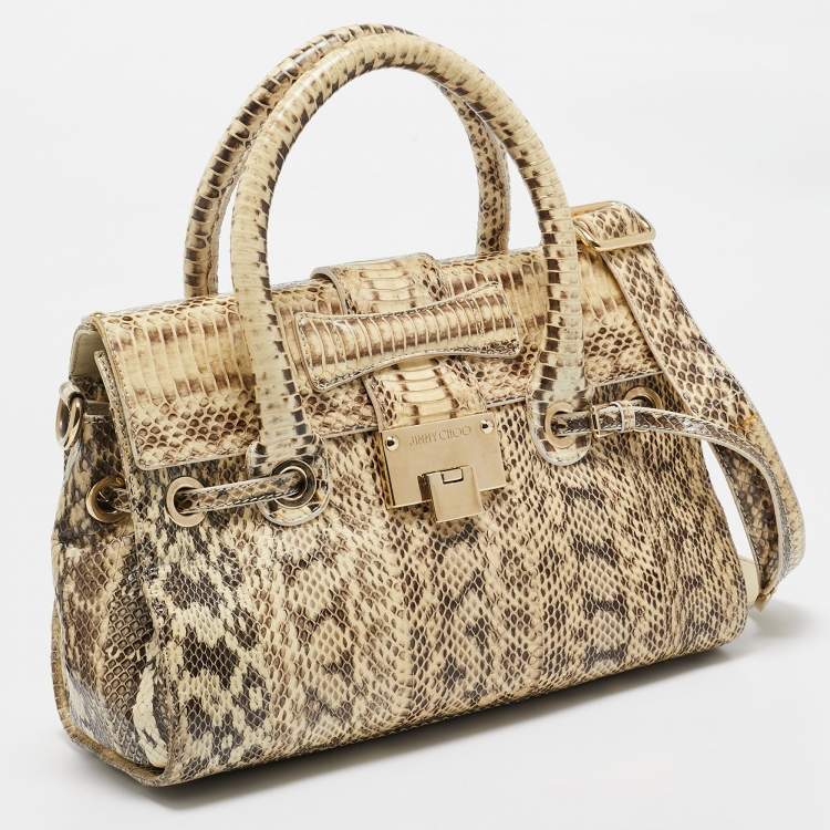 Pre Owned Jimmy Choo Beige/Black Water Snake Rosalie Satchel