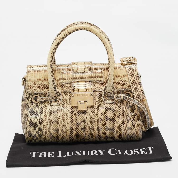 Pre Owned Jimmy Choo Beige/Black Water Snake Rosalie Satchel