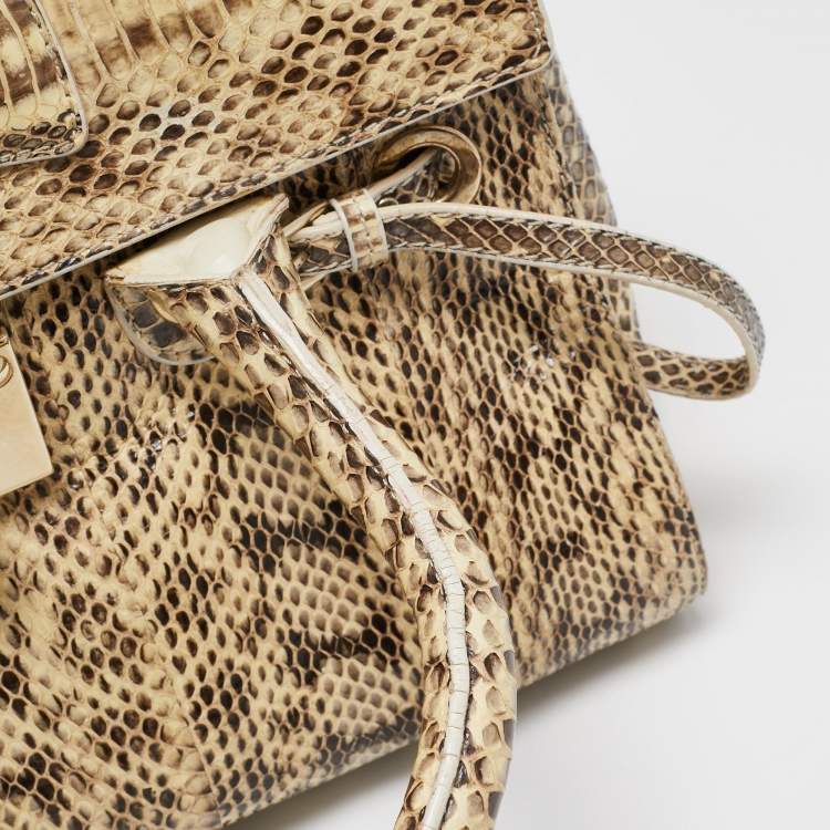 Pre Owned Jimmy Choo Beige/Black Water Snake Rosalie Satchel
