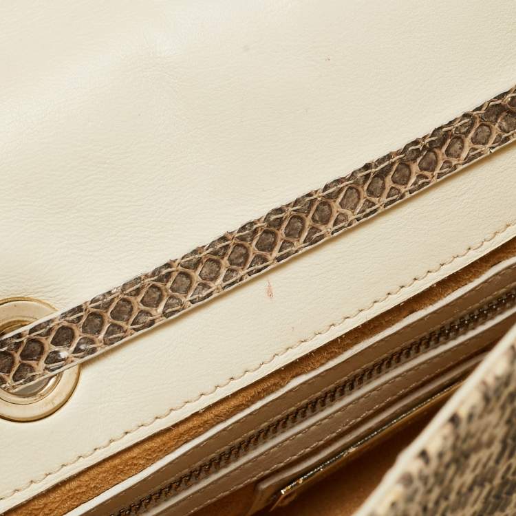 Pre Owned Jimmy Choo Beige/Black Water Snake Rosalie Satchel