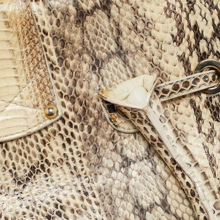 Pre Owned Jimmy Choo Beige/Black Water Snake Rosalie Satchel