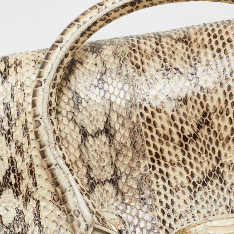 Pre Owned Jimmy Choo Beige/Black Water Snake Rosalie Satchel
