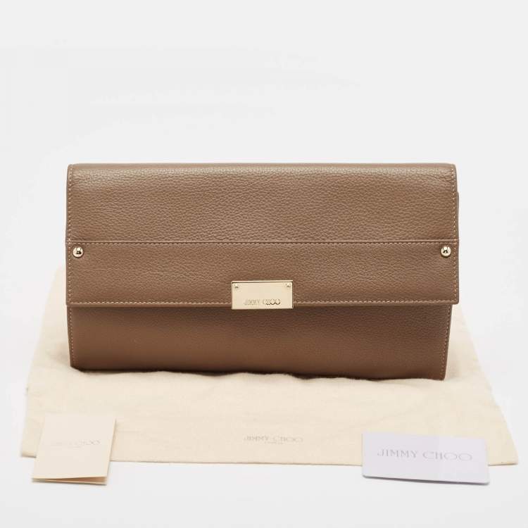 Pre Owned Jimmy Choo Dark Beige Leather Reese Clutch