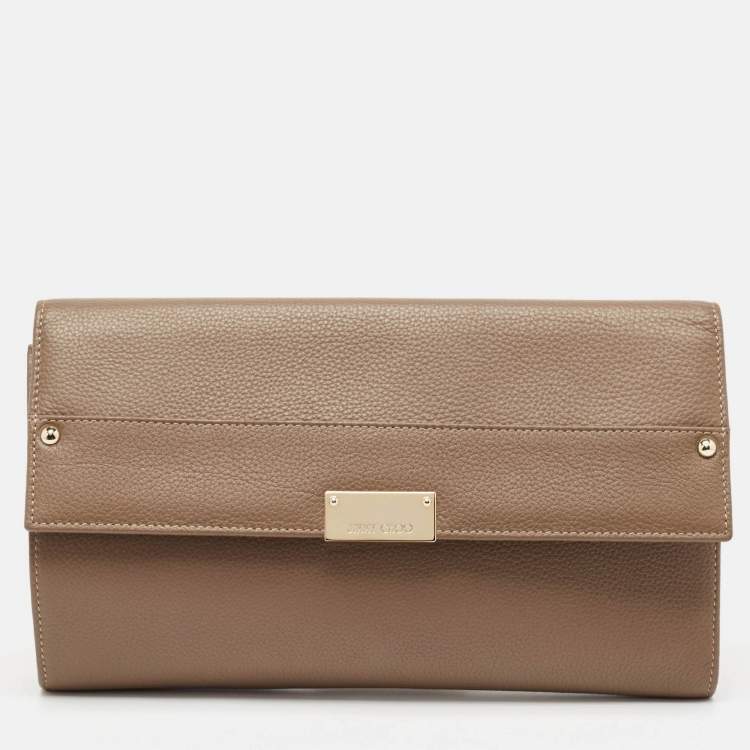 Pre Owned Jimmy Choo Dark Beige Leather Reese Clutch