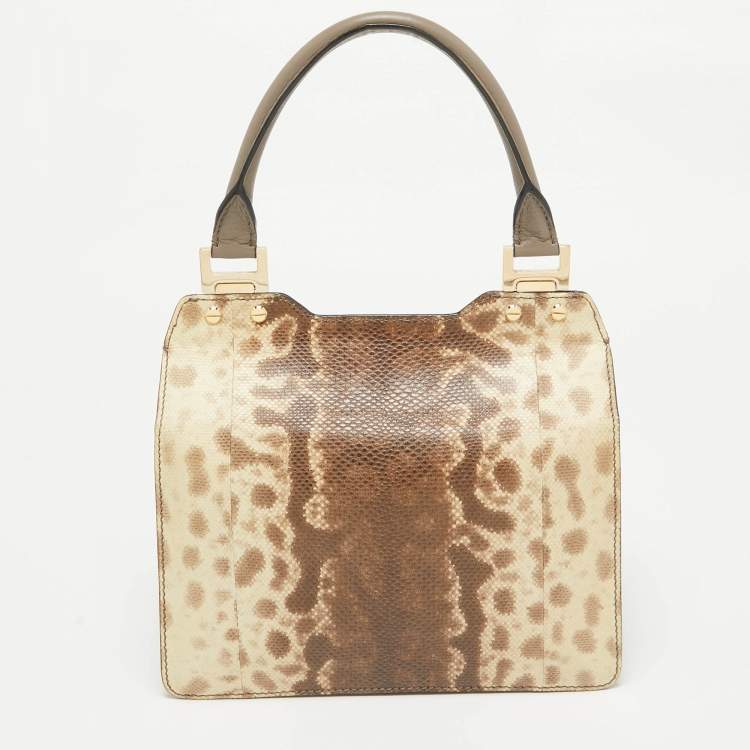 Pre Owned Jimmy Choo Tricolor Karung Leather Top Handle Bag