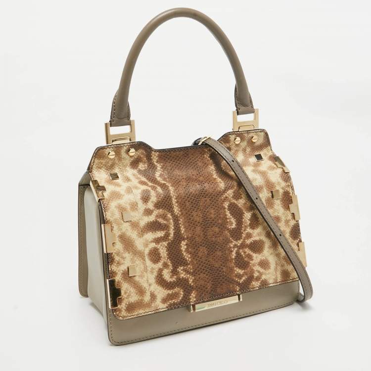 Pre Owned Jimmy Choo Tricolor Karung Leather Top Handle Bag