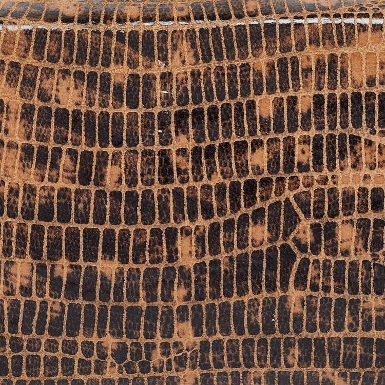 Pre Owned Jimmy Choo Brown Lizard Effect Suede Twill Tube Clutch