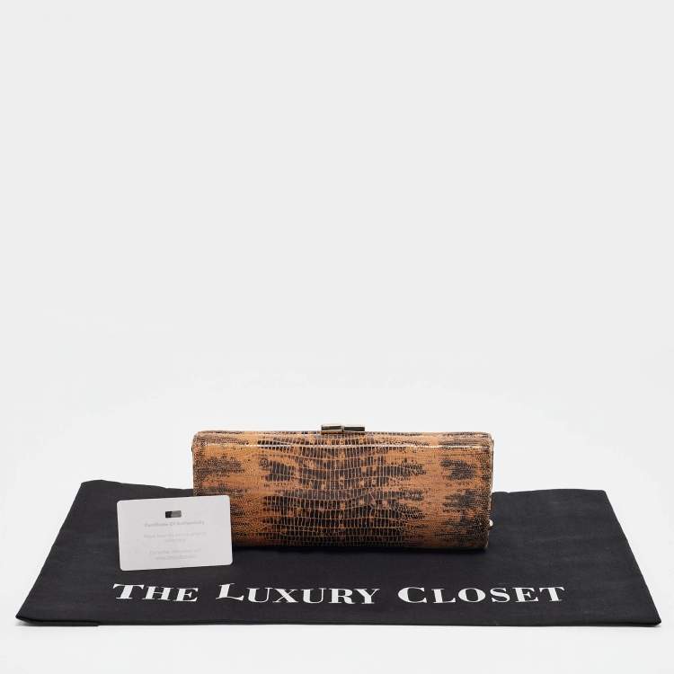 Pre Owned Jimmy Choo Brown Lizard Effect Suede Twill Tube Clutch