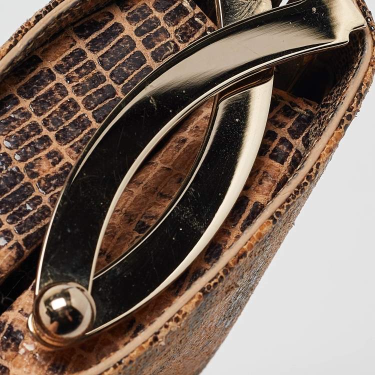 Pre Owned Jimmy Choo Brown Lizard Effect Suede Twill Tube Clutch