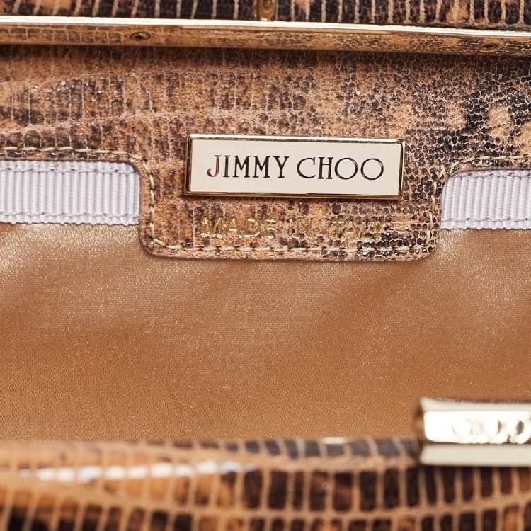 Pre Owned Jimmy Choo Brown Lizard Effect Suede Twill Tube Clutch