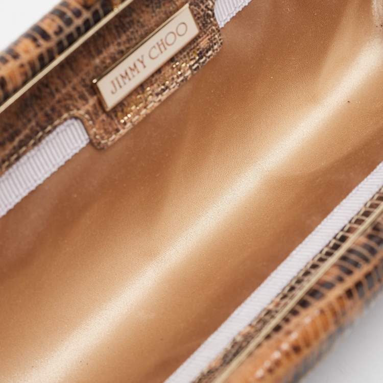 Pre Owned Jimmy Choo Brown Lizard Effect Suede Twill Tube Clutch