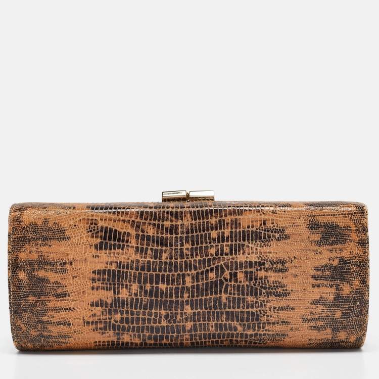 Pre Owned Jimmy Choo Brown Lizard Effect Suede Twill Tube Clutch