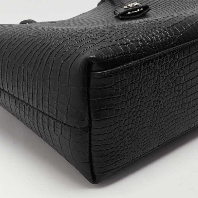 Pre Owned Jimmy Choo Black Croc Embossed Leather Deelan Tote