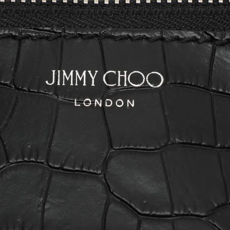Pre Owned Jimmy Choo Black Croc Embossed Leather Deelan Tote