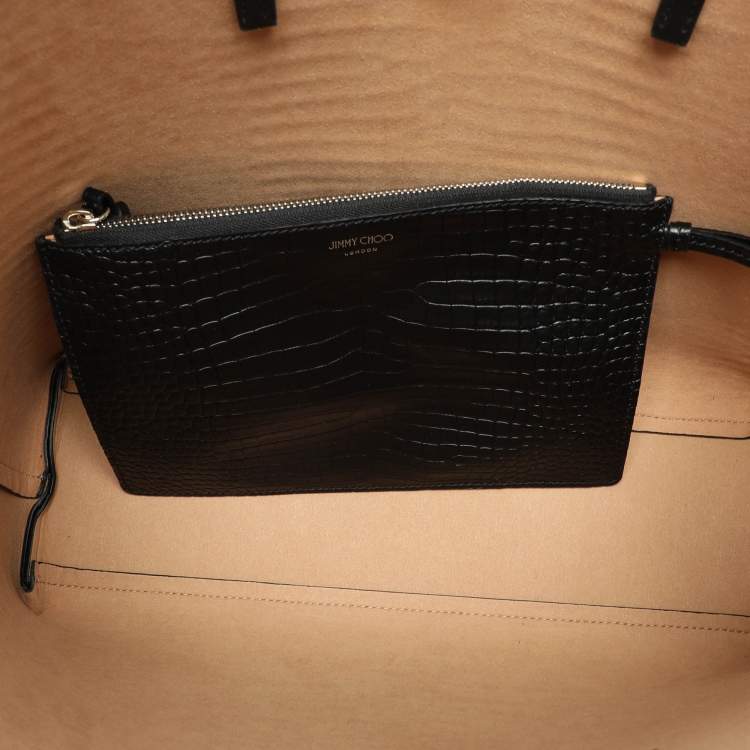 Pre Owned Jimmy Choo Black Croc Embossed Leather Deelan Tote