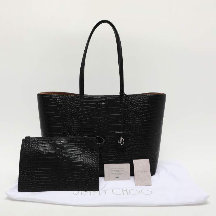 Pre Owned Jimmy Choo Black Croc Embossed Leather Deelan Tote