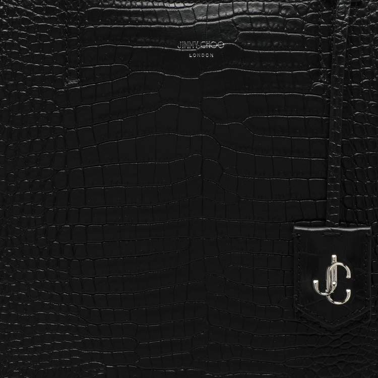 Pre Owned Jimmy Choo Black Croc Embossed Leather Deelan Tote