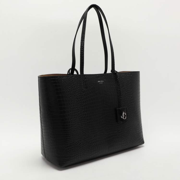 Pre Owned Jimmy Choo Black Croc Embossed Leather Deelan Tote