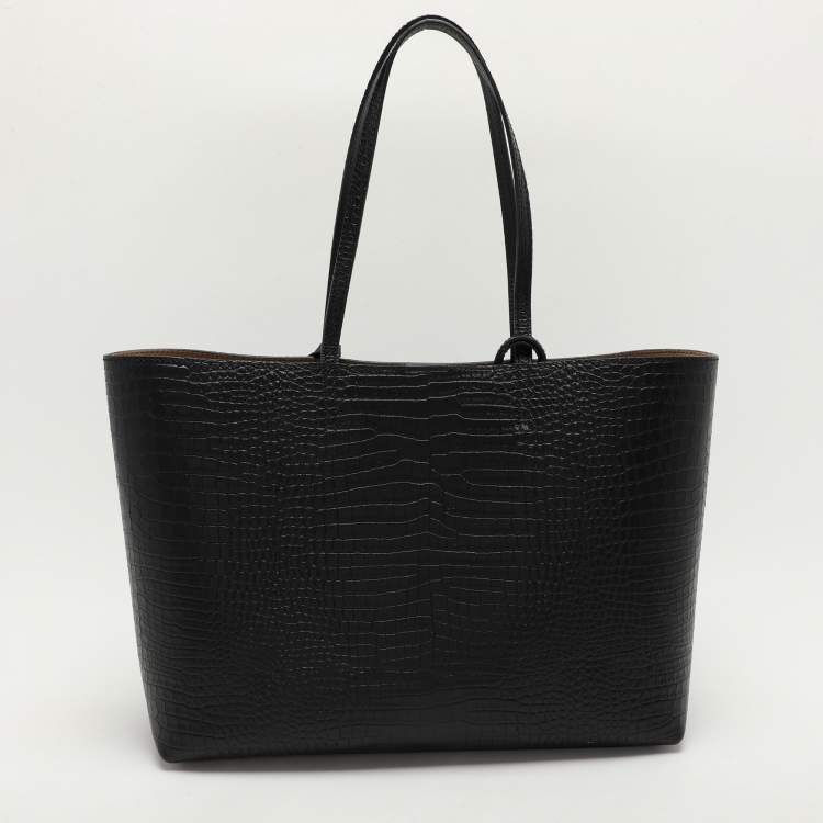 Pre Owned Jimmy Choo Black Croc Embossed Leather Deelan Tote
