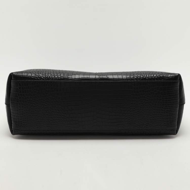 Pre Owned Jimmy Choo Black Croc Embossed Leather Deelan Tote