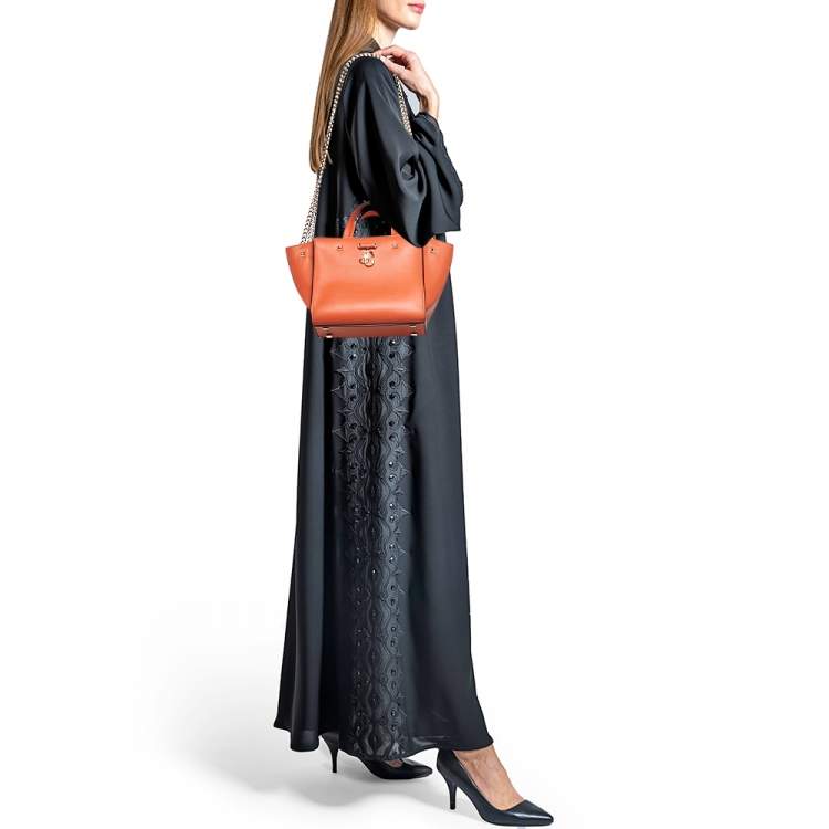 Pre Owned Jimmy Choo Orange Leather Varenne Tote