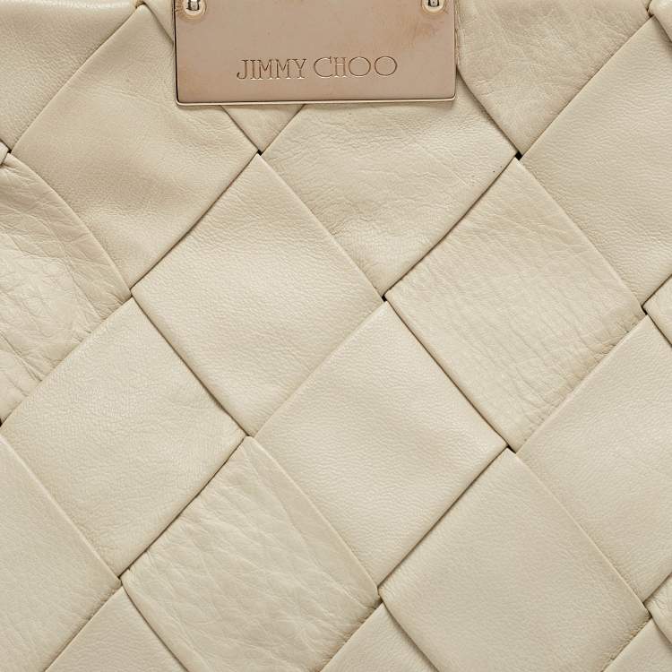 Pre Owned Jimmy Choo White Leather Woven Zulu Clutch