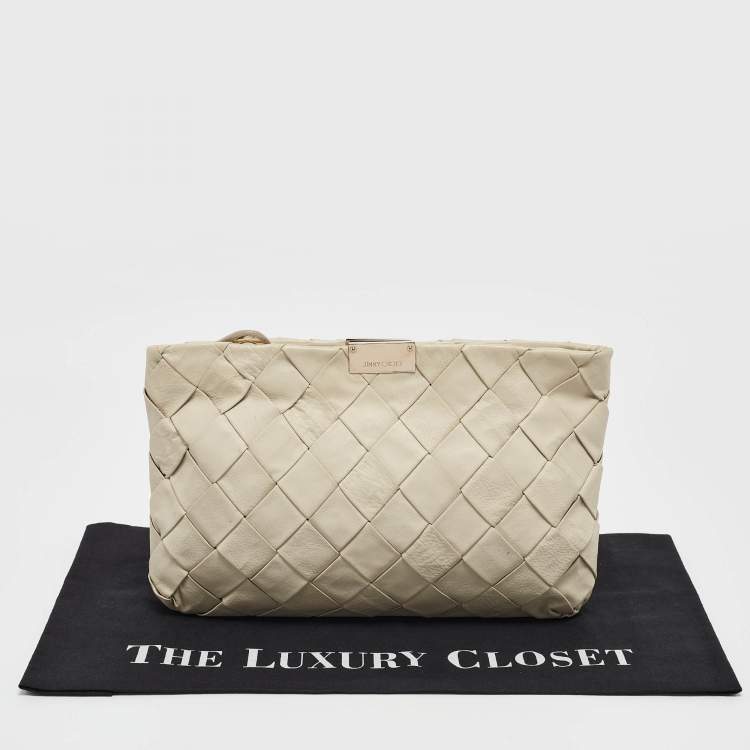 Pre Owned Jimmy Choo White Leather Woven Zulu Clutch