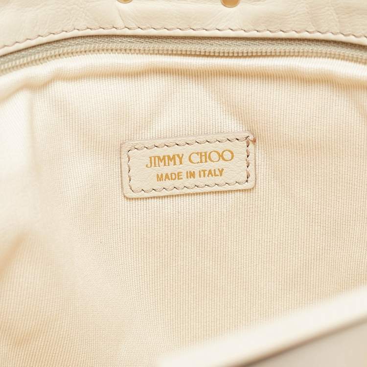 Pre Owned Jimmy Choo White Leather Woven Zulu Clutch