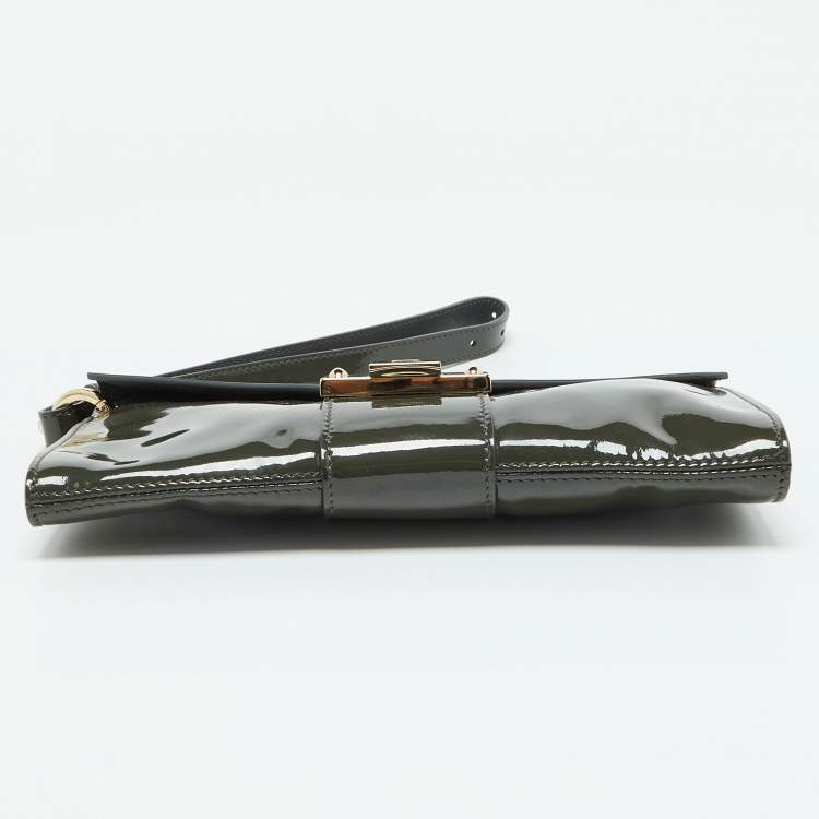Pre Owned Jimmy Choo Slate Green Patent Leather Rebel Clutch