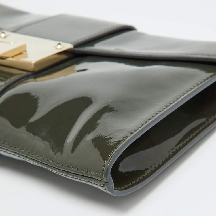 Pre Owned Jimmy Choo Slate Green Patent Leather Rebel Clutch