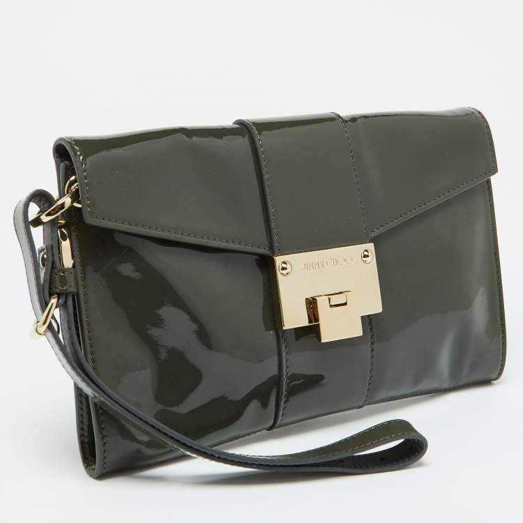 Pre Owned Jimmy Choo Slate Green Patent Leather Rebel Clutch