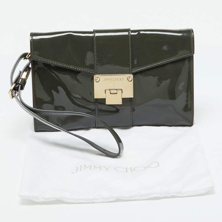 Pre Owned Jimmy Choo Slate Green Patent Leather Rebel Clutch