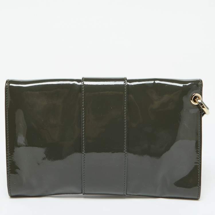 Pre Owned Jimmy Choo Slate Green Patent Leather Rebel Clutch