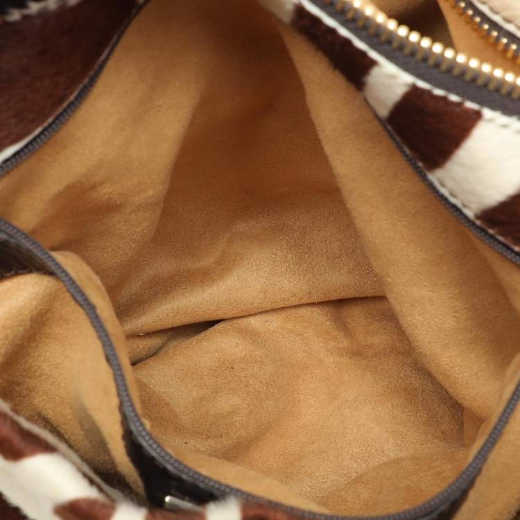 Pre Owned Jimmy Choo Brown and White Zebra Print Pony Hair Saba Large Hobo Bag