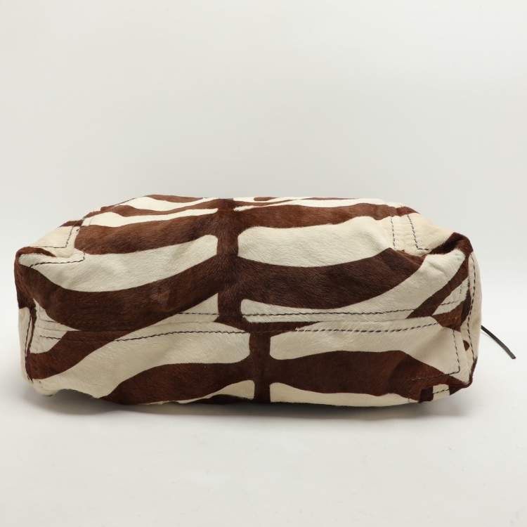Pre Owned Jimmy Choo Brown and White Zebra Print Pony Hair Saba Large Hobo Bag