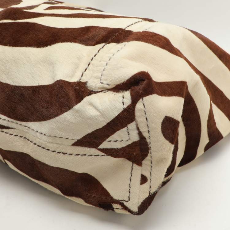 Pre Owned Jimmy Choo Brown and White Zebra Print Pony Hair Saba Large Hobo Bag