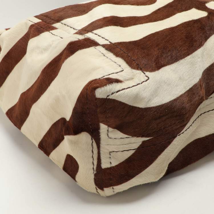 Pre Owned Jimmy Choo Brown and White Zebra Print Pony Hair Saba Large Hobo Bag