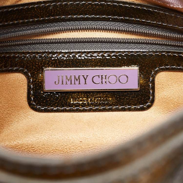 Pre Owned Jimmy Choo Olive Green Patent Leather and Suede Mahala Tote
