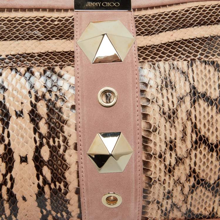 Pre Owned Jimmy Choo Pink/Beige Snakeskin and Suede Zulu Clutch