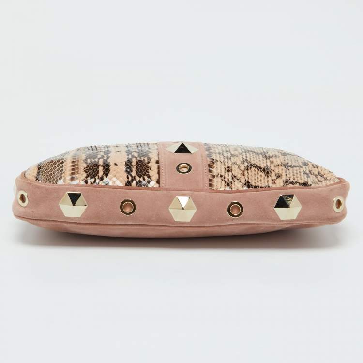 Pre Owned Jimmy Choo Pink/Beige Snakeskin and Suede Zulu Clutch