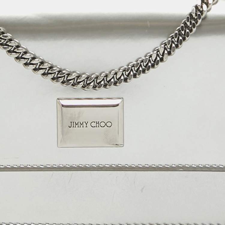 Pre Owned Jimmy Choo Silver Patent Leather Leni Chain Shoulder Bag