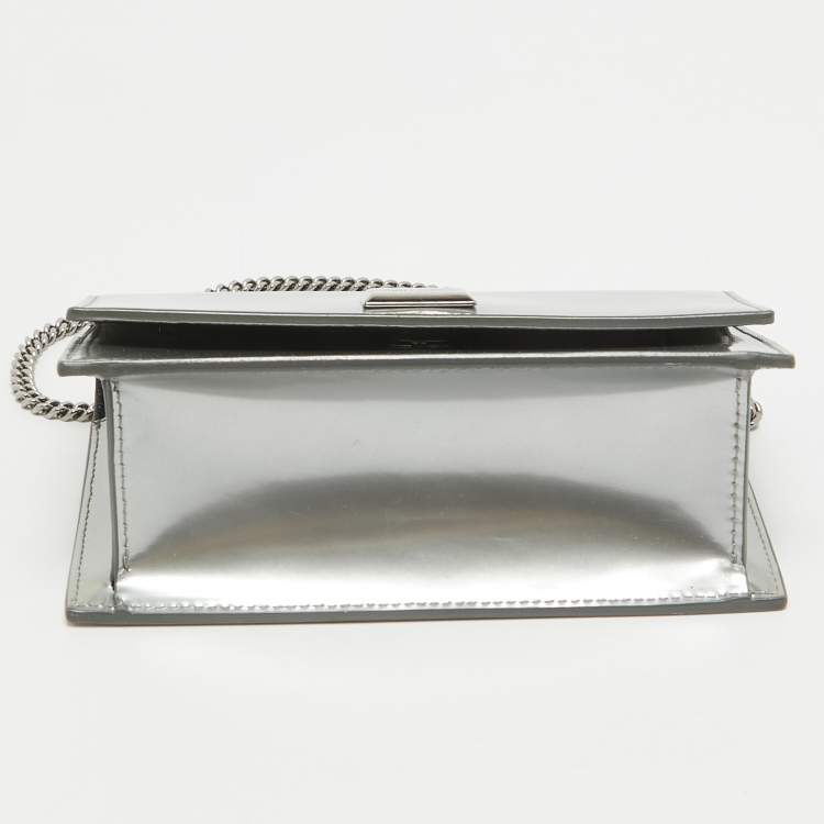 Pre Owned Jimmy Choo Silver Patent Leather Leni Chain Shoulder Bag
