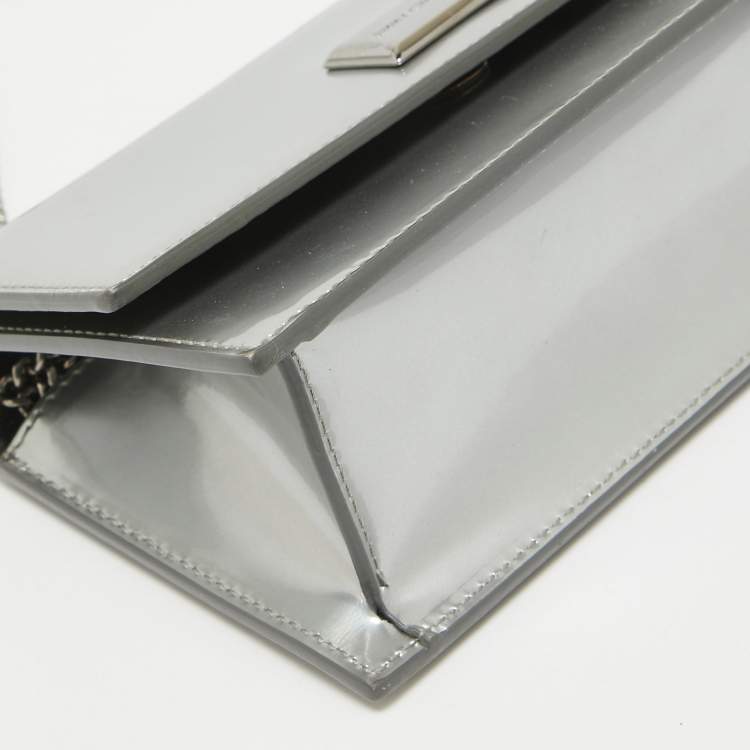 Pre Owned Jimmy Choo Silver Patent Leather Leni Chain Shoulder Bag