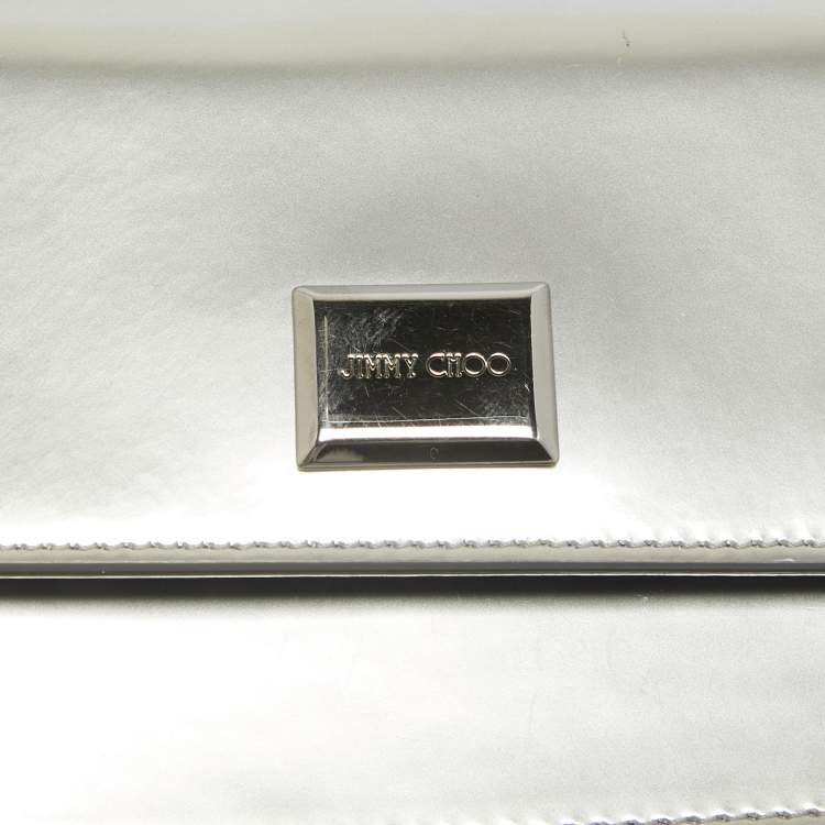 Pre Owned Jimmy Choo Silver Patent Leather Leni Chain Shoulder Bag
