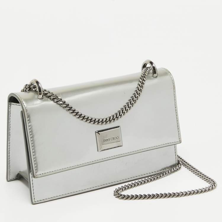 Pre Owned Jimmy Choo Silver Patent Leather Leni Chain Shoulder Bag