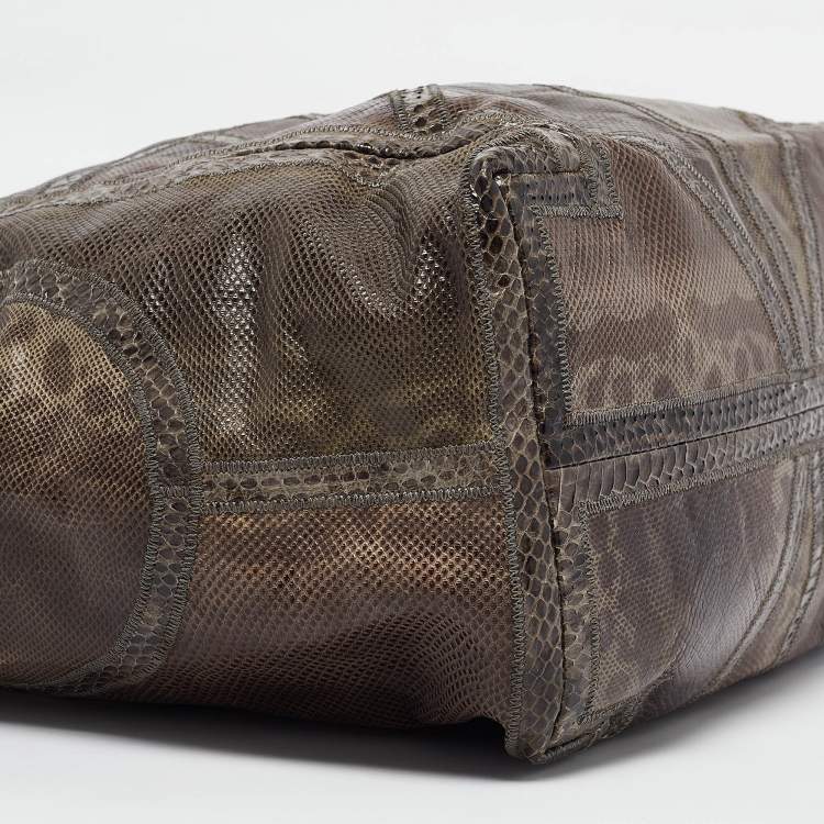 Pre Owned Jimmy Choo Grey Karung Leather and Snakeskin Saba Hobo