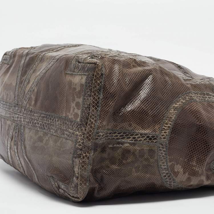 Pre Owned Jimmy Choo Grey Karung Leather and Snakeskin Saba Hobo