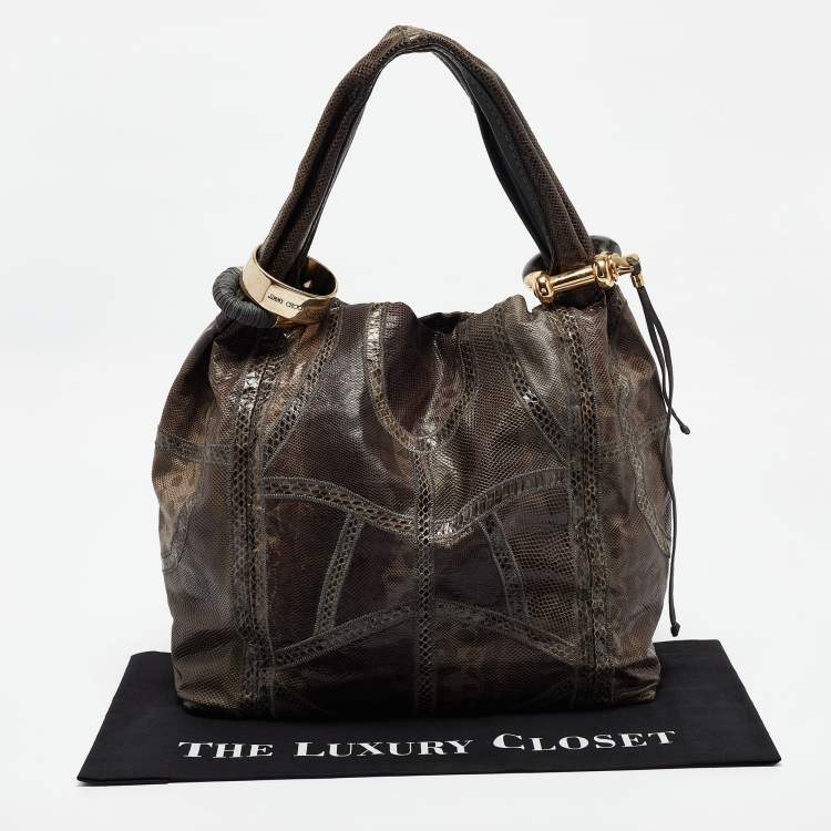 Pre Owned Jimmy Choo Grey Karung Leather and Snakeskin Saba Hobo
