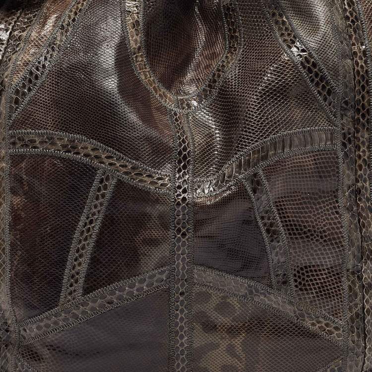 Pre Owned Jimmy Choo Grey Karung Leather and Snakeskin Saba Hobo