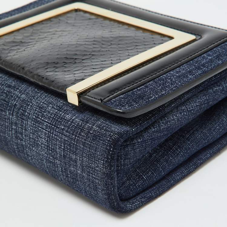 Pre Owned Jimmy Choo Blue/Black Denim and Snakeskin Ava Crossbody Bag